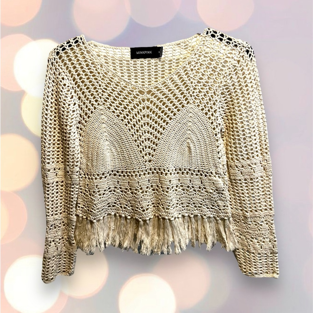 MINKPINK Henna Cream Crochet Crop sweater sz Medium